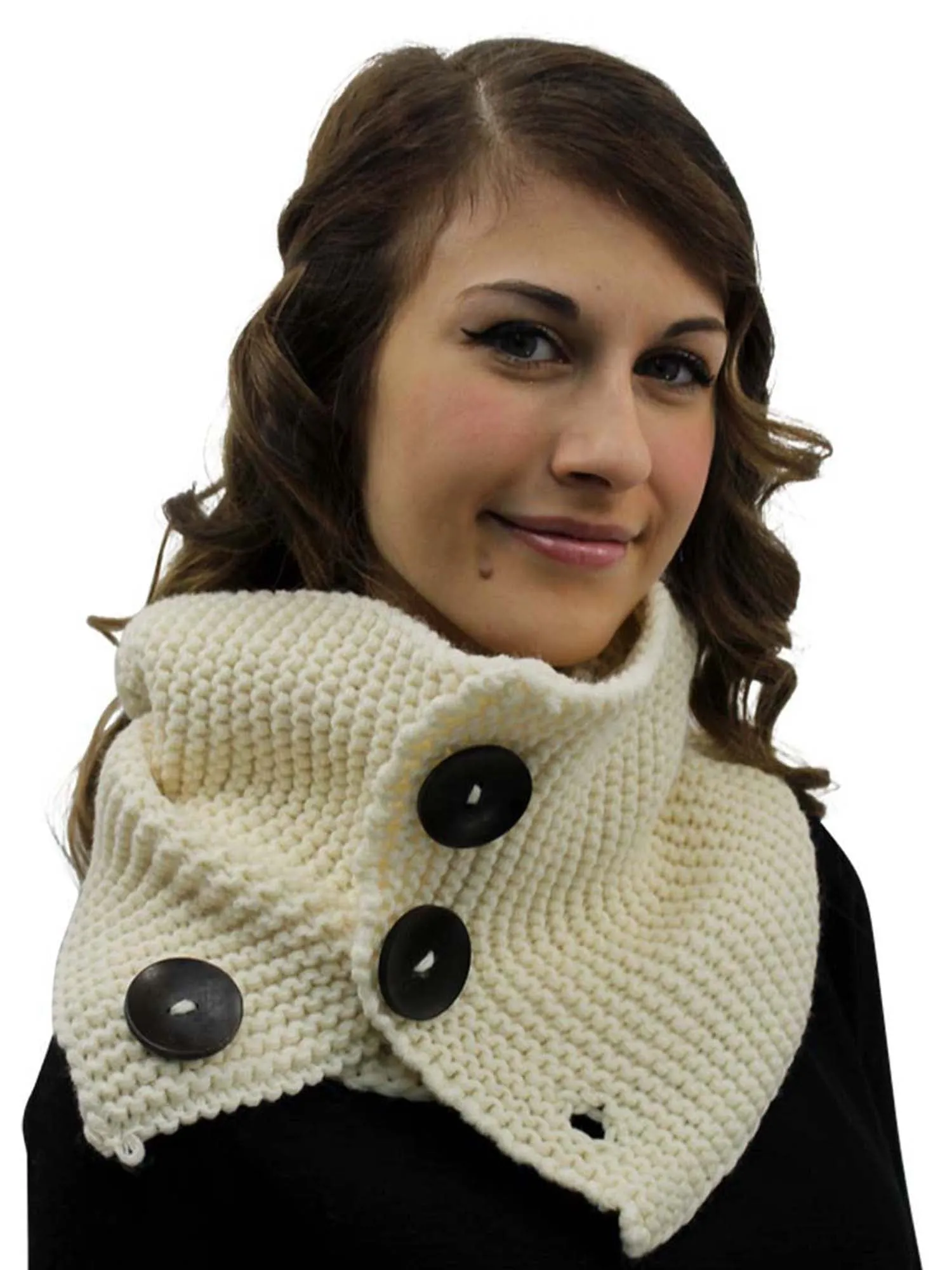 Knit Neck Warmer Winter Scarf With Button