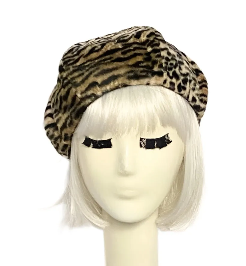 Leopard Faux Fur Beret Hat