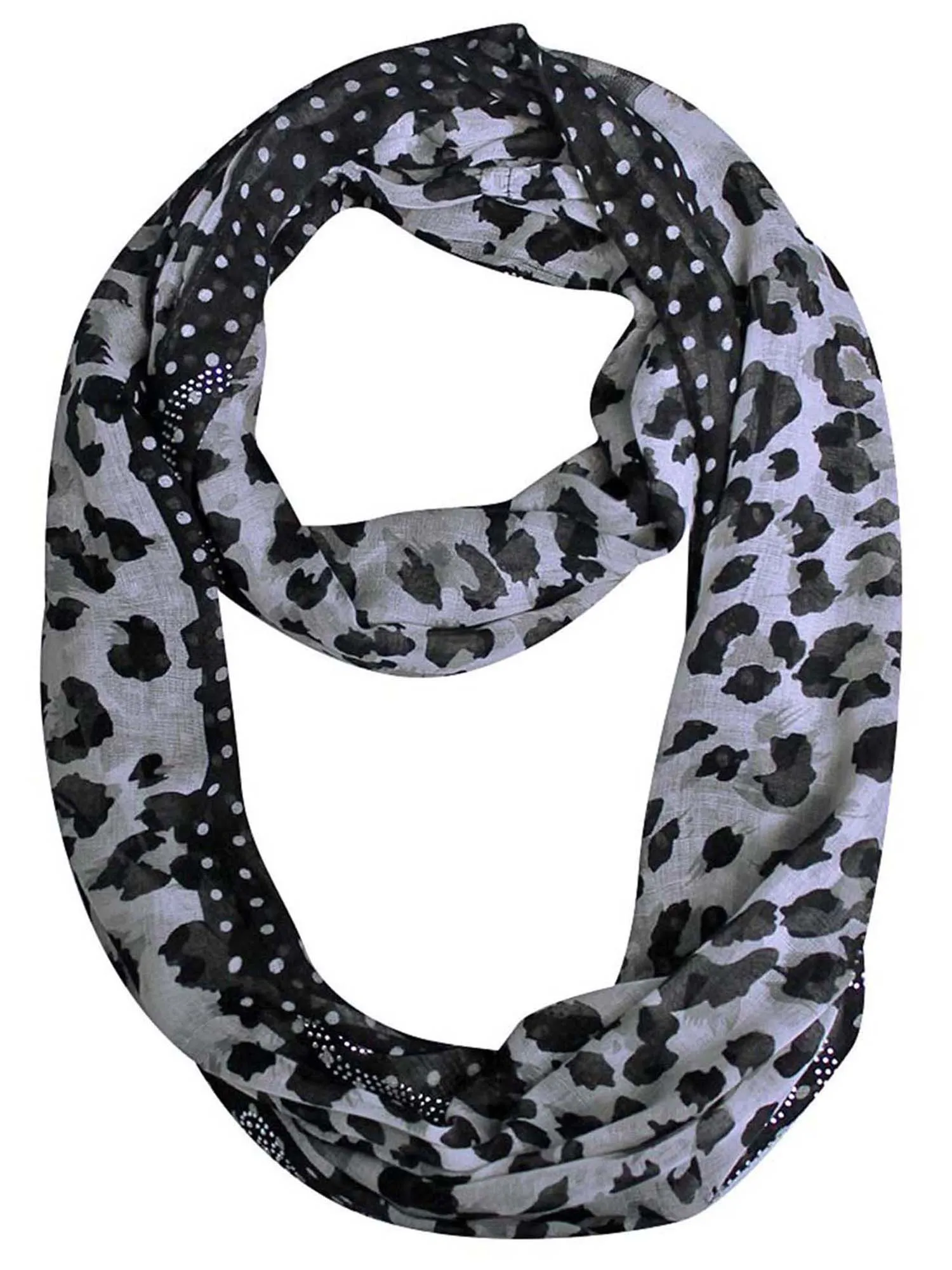 Leopard Print Infinity Scarf With Rhinestone Design