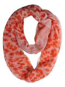 Leopard Print Infinity Scarf With Rhinestone Design