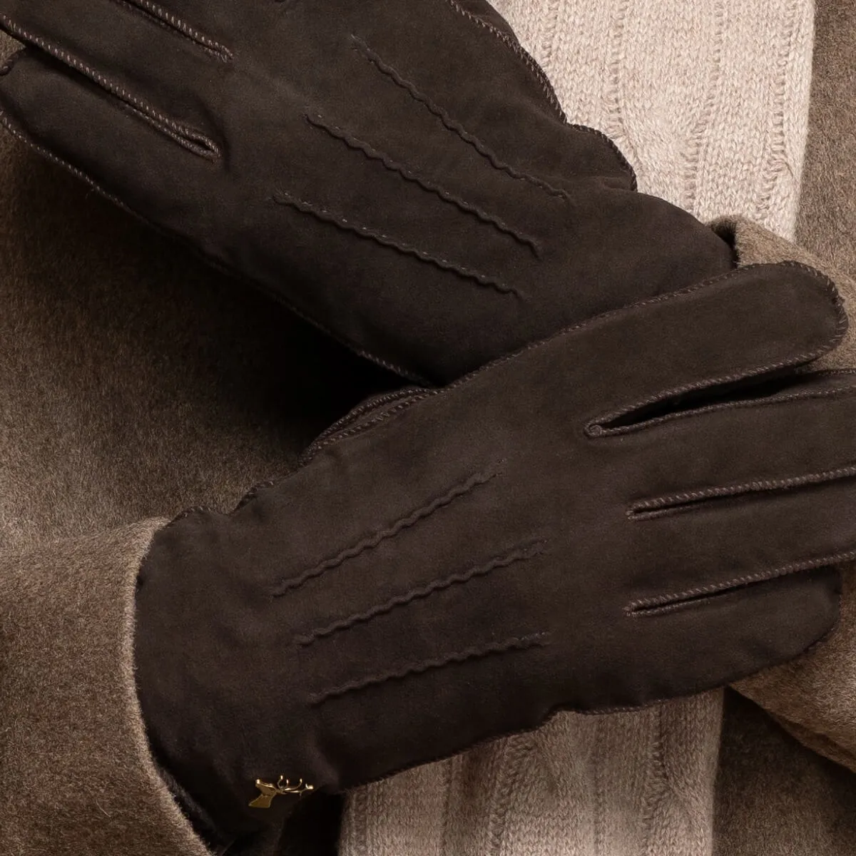 Matthew (brown) - suede goatskin leather gloves with luxurious sheep fur lining