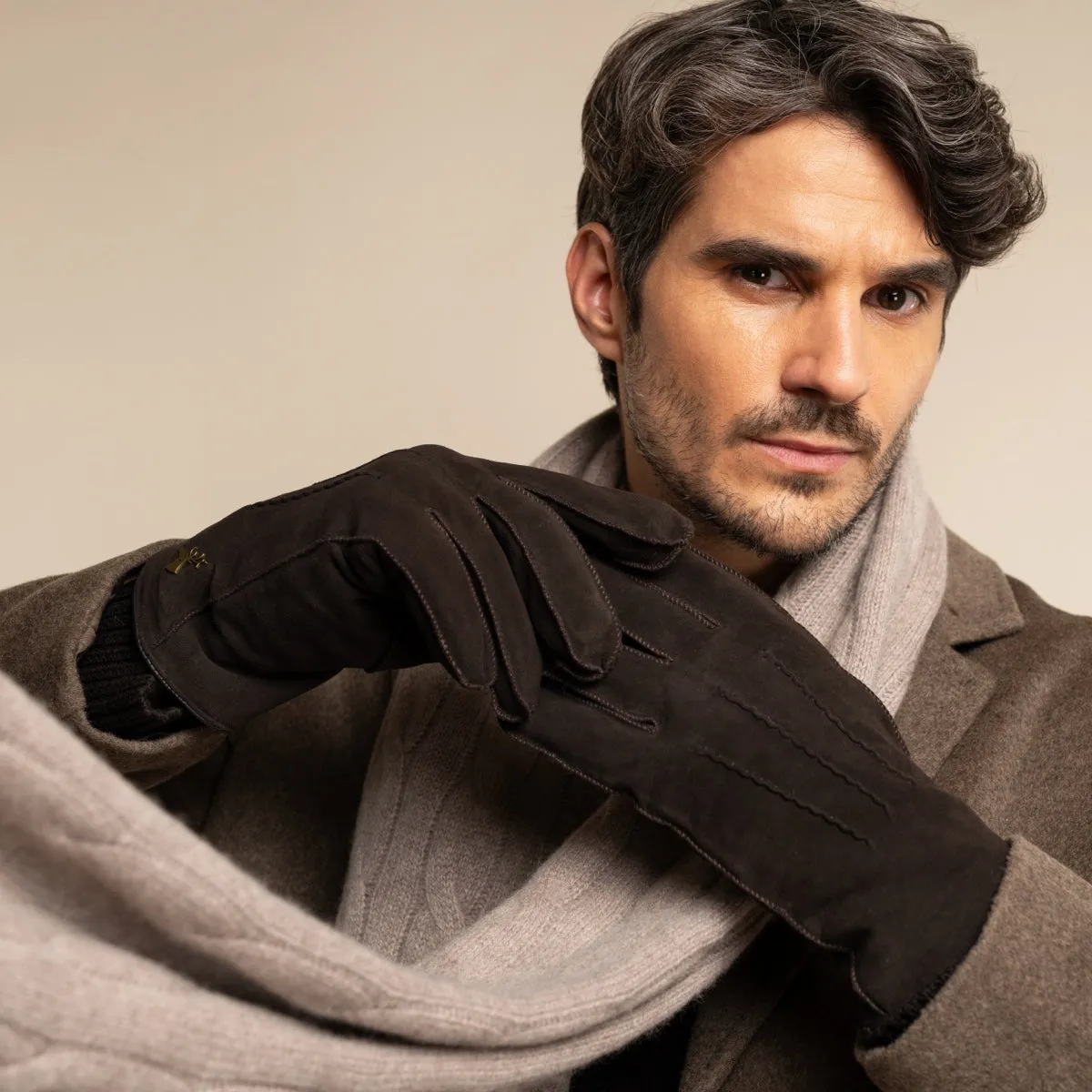 Matthew (brown) - suede goatskin leather gloves with luxurious sheep fur lining