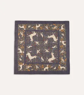 Navy Unicorn Print Wool-Silk Square Scarf