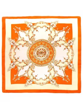 Orange & Gold Ornate Print Vintage Style Scarf