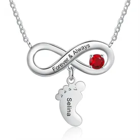 Personalized Birthstone Infinity Baby Feet Necklace- Gift Ideas For Mom On Mothers Day