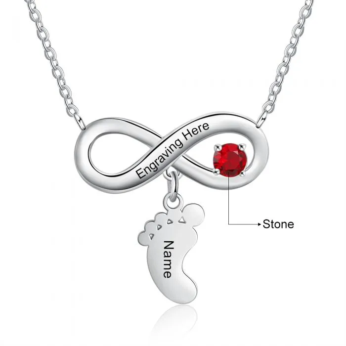 Personalized Birthstone Infinity Baby Feet Necklace- Gift Ideas For Mom On Mothers Day