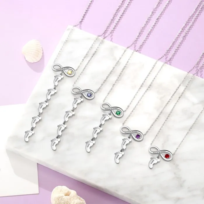 Personalized Birthstone Infinity Baby Feet Necklace- Gift Ideas For Mom On Mothers Day