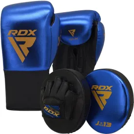 RDX J13 KIDS 8oz Blue Boxing Gloves & Pads Set