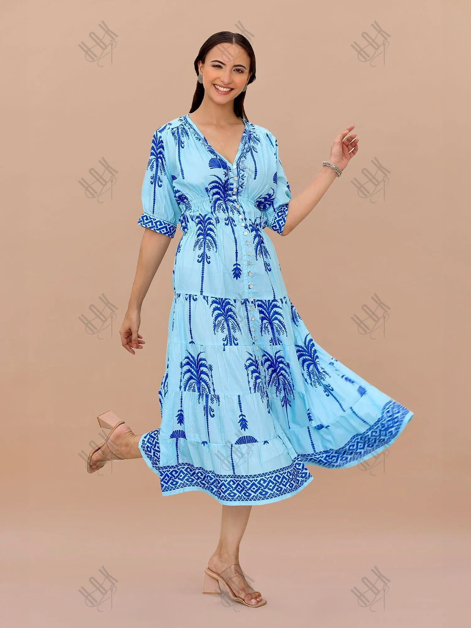 Saba Chikanakri Dress in Printed Muslin - Blue