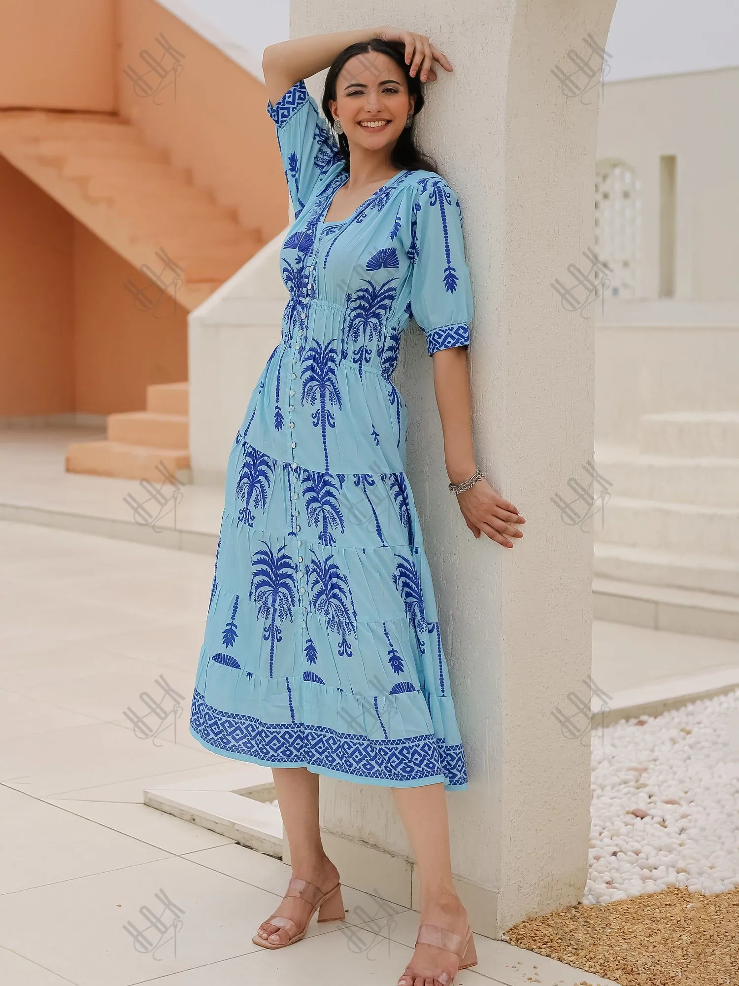 Saba Chikanakri Dress in Printed Muslin - Blue