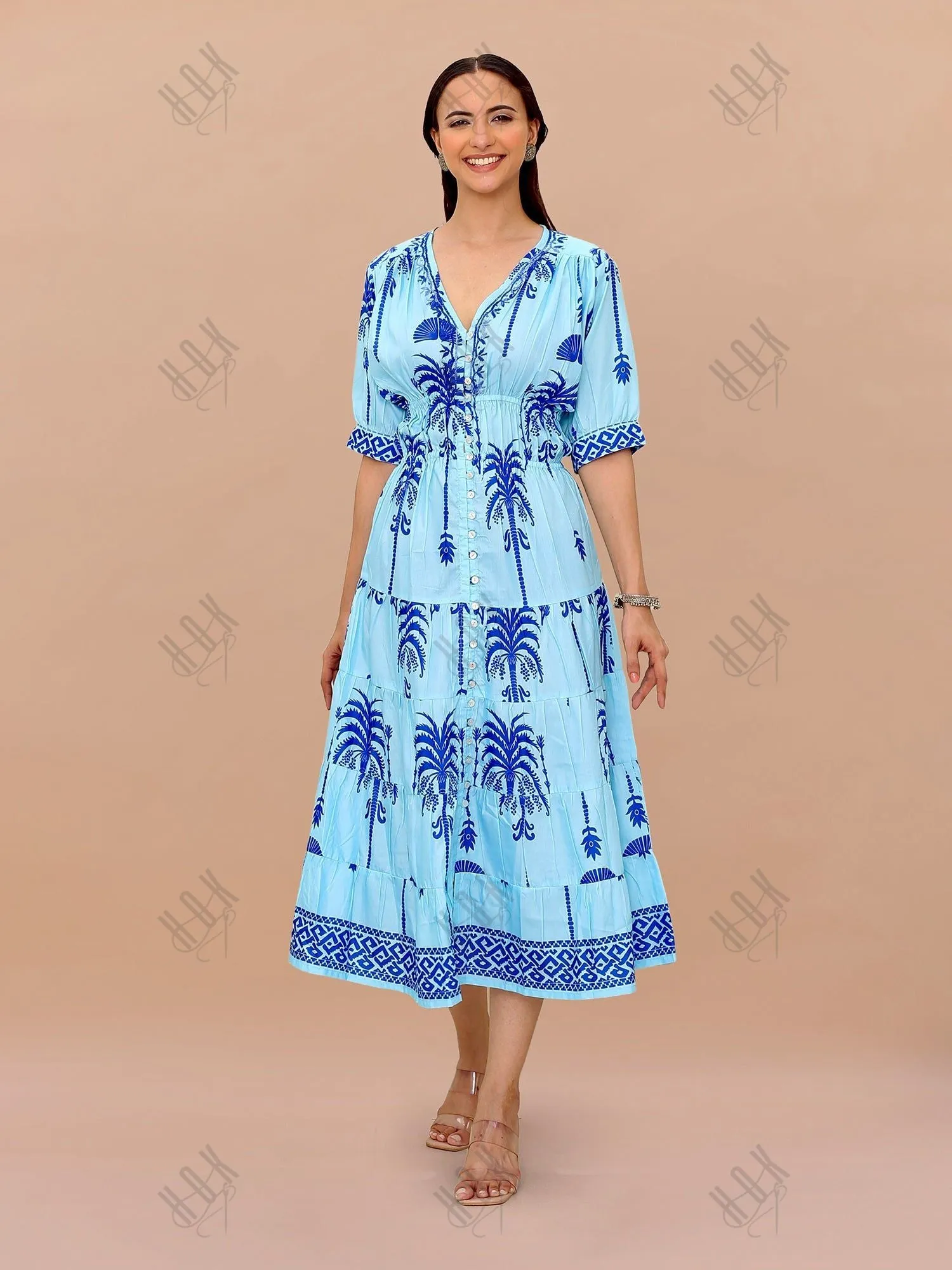 Saba Chikanakri Dress in Printed Muslin - Blue