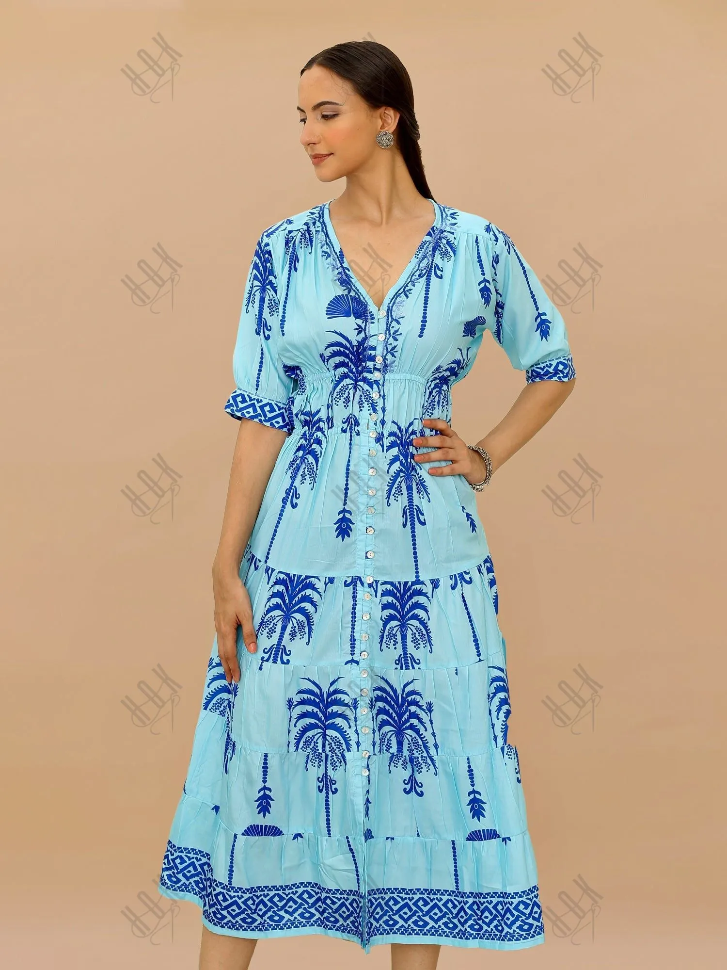 Saba Chikanakri Dress in Printed Muslin - Blue