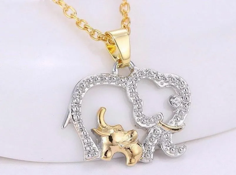 SHINELUX™ 'Elephant Baby & Mom' Crystal Necklace Pendant & Chain Gift - Mother Gift