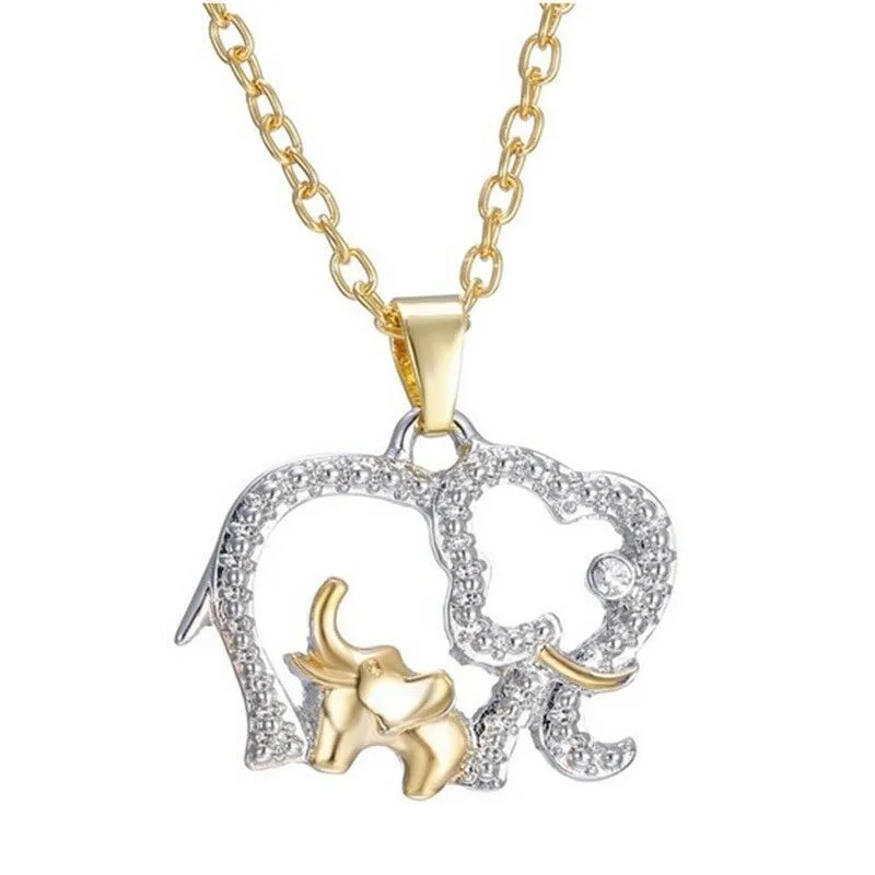 SHINELUX™ 'Elephant Baby & Mom' Crystal Necklace Pendant & Chain Gift - Mother Gift