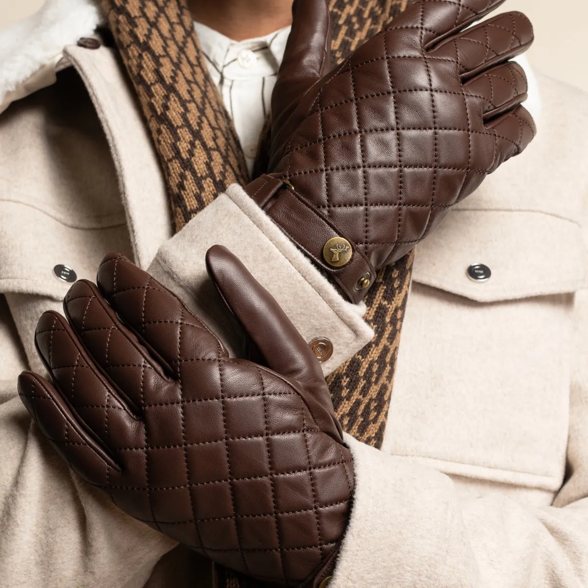 Smith (brown) - sheepskin leather gloves with snap closure & touchscreen feature