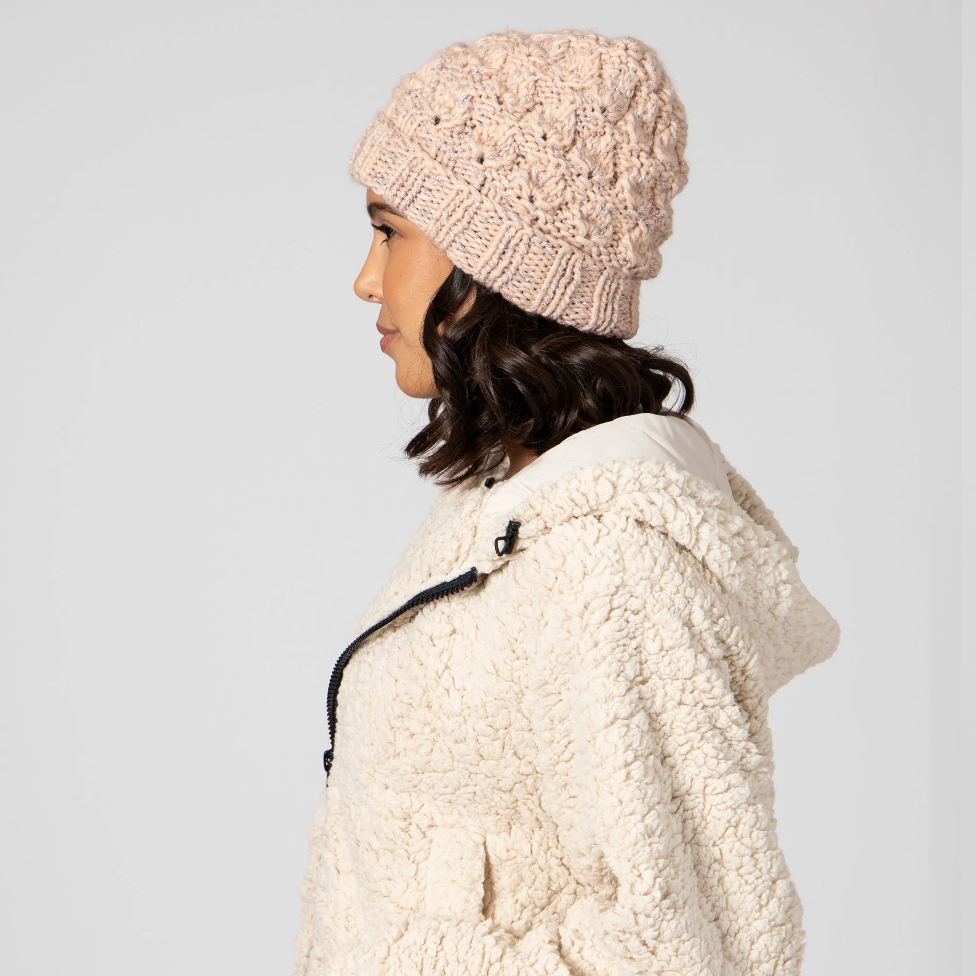 Women's Beanie with Cuff & Rose Gold Lurex