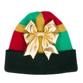 Women's Gift Wrap Holiday Beanie with Bow